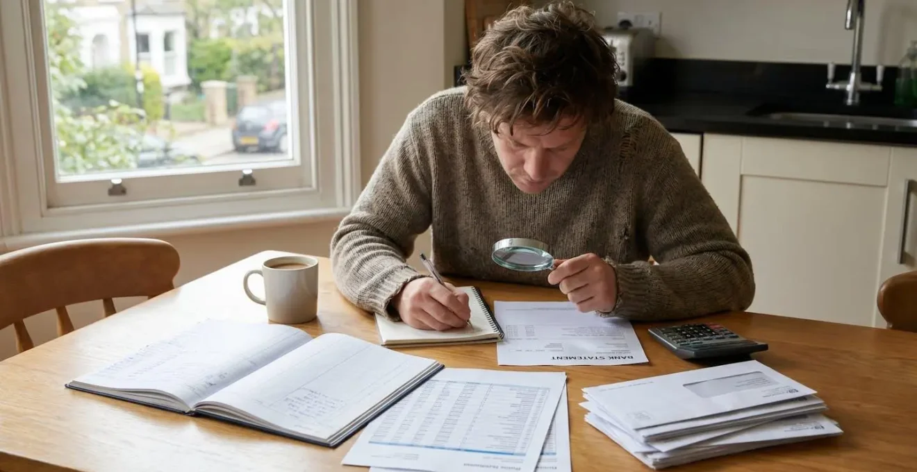 Une personne en train d'examiner des documents financiers et un relevé de compte pour préparer son apport immobilier